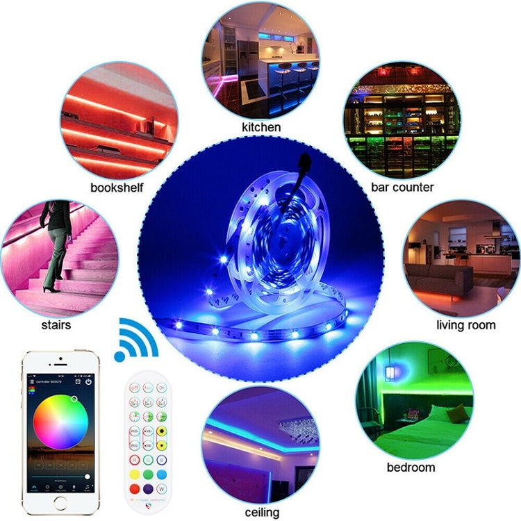 Bluetooth Suit Smart Music Sound Control Light Strip Non-waterproof 5050 RGB Colorful Atmosphere LED Light Strip With 24-Keys Remote Control, 5M 150 LEDs, 5M 300 LEDs, 10M 300 LEDs, 10M 600 LEDs, 15M 450 LEDs, 15M 270 LEDs