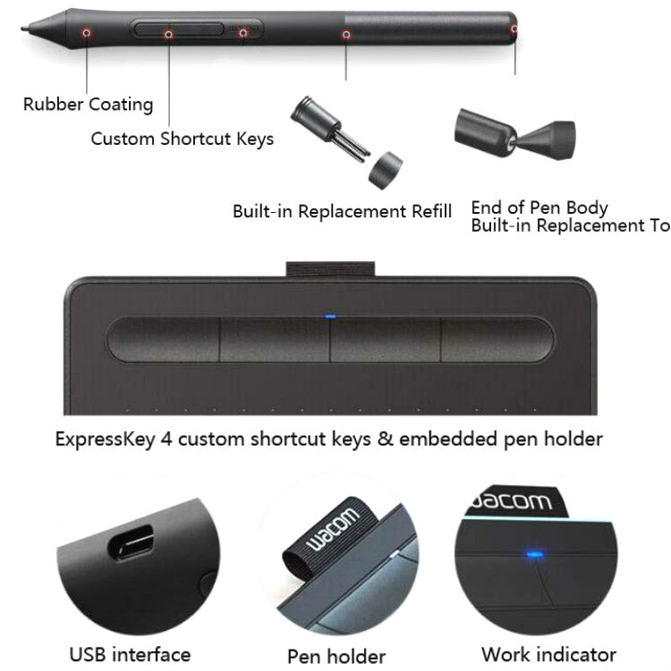 Wacom CTL-4100 Tablet Intuos Hand-Painted Board Computer Drawing Board Handwriting Board, CTL-4100