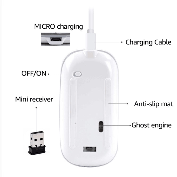iMICE E-1300 4 Keys 1600DPI Luminous Wireless Silent Desktop Notebook Mini Mouse, Style:Dual-modes Luminous Edition(Silver)