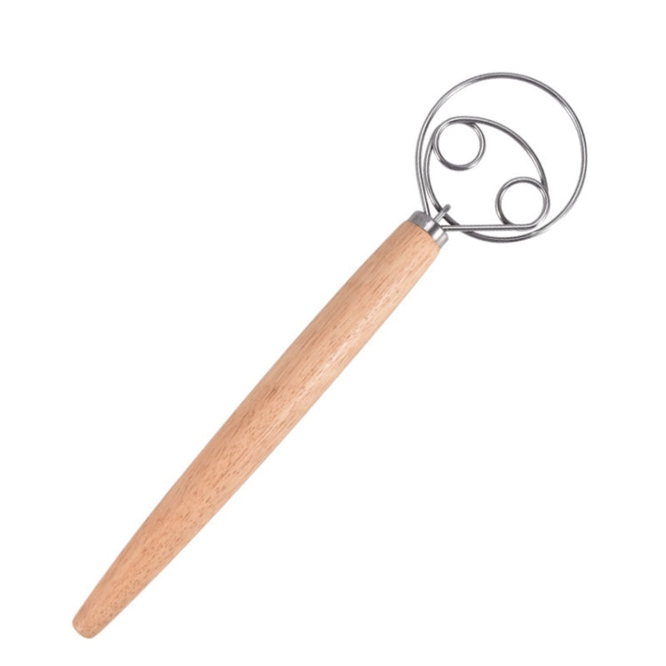 2 PCS 13 Inch Oak Handle Flour Mixer Dough Stainless Steel Mixing Rod Coil Whisk, Single Circle Agitator, Double Circle Agitator, Three Circle Agitator