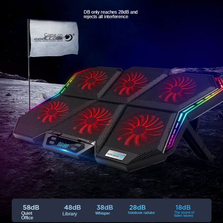 COOLCOLD RGB Notebook Radiator Six Fan Adjustable Laptop Cooling Base, 5V Speed Colorful Version, 5V Touch 12 Symphony Version