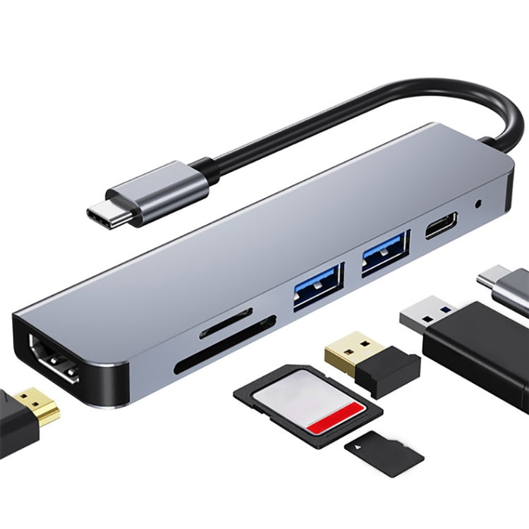 AD-033 6 In 1 USB-C / Type-C To 4K HDMI SD / TF Card Slot PD USB-C / Type-C Charging 2 USB 3.0 Ports Multifunctional HUB Docking Station