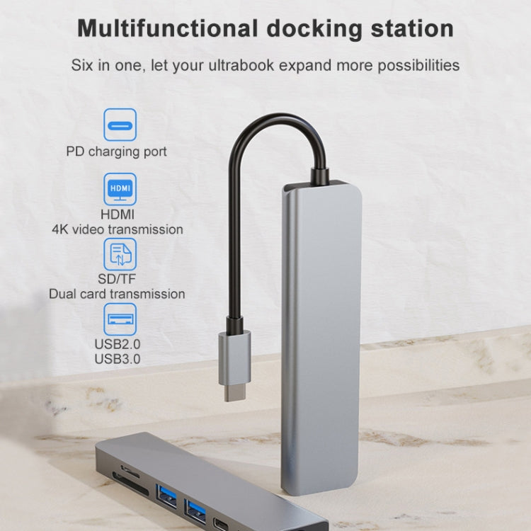 AD-033 6 In 1 USB-C / Type-C To 4K HDMI SD / TF Card Slot PD USB-C / Type-C Charging 2 USB 3.0 Ports Multifunctional HUB Docking Station