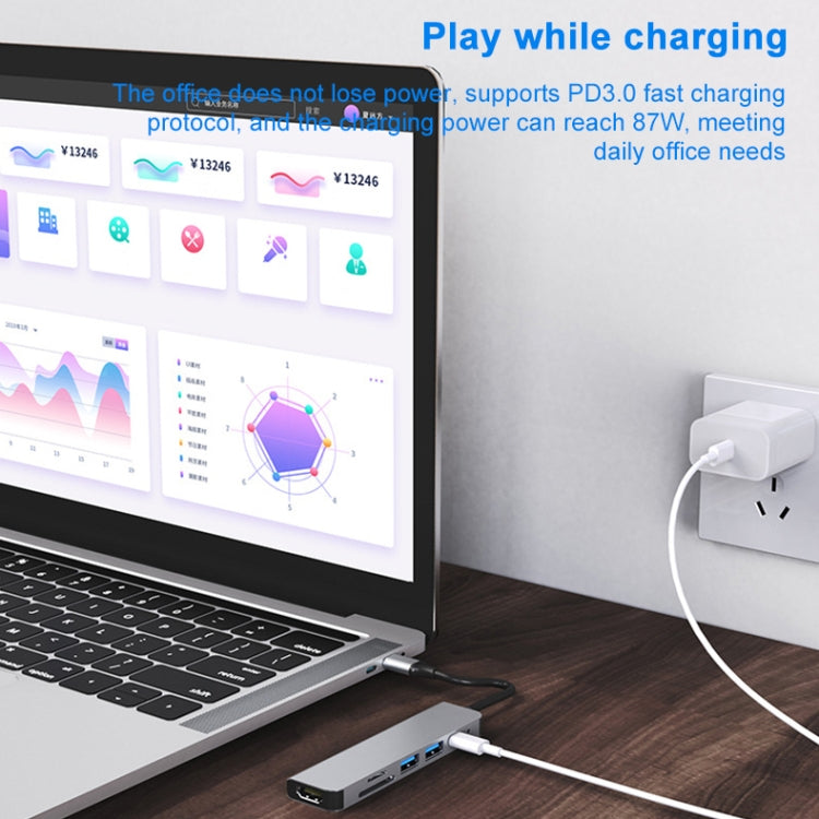 AD-033 6 In 1 USB-C / Type-C To 4K HDMI SD / TF Card Slot PD USB-C / Type-C Charging 2 USB 3.0 Ports Multifunctional HUB Docking Station