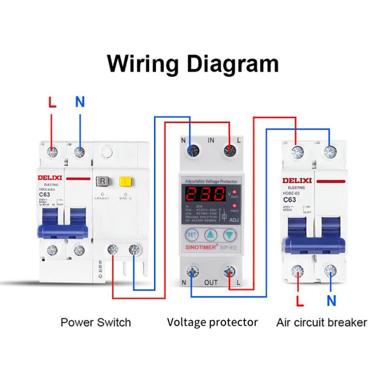 SINOTIMER SVP-912 Adjustable Self-resetting Intelligent Under-voltage Protector, Current:, 40A, 63A, 80A