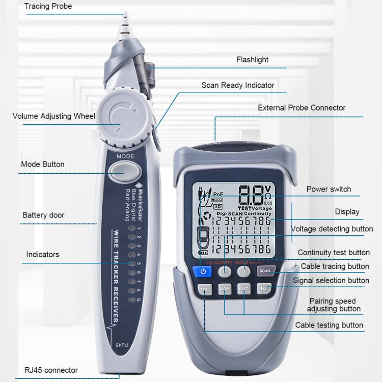Network Cable Tester Wire Tracker Battery Voltage POE Test Multi-function Cable Tester, ET612, ET613