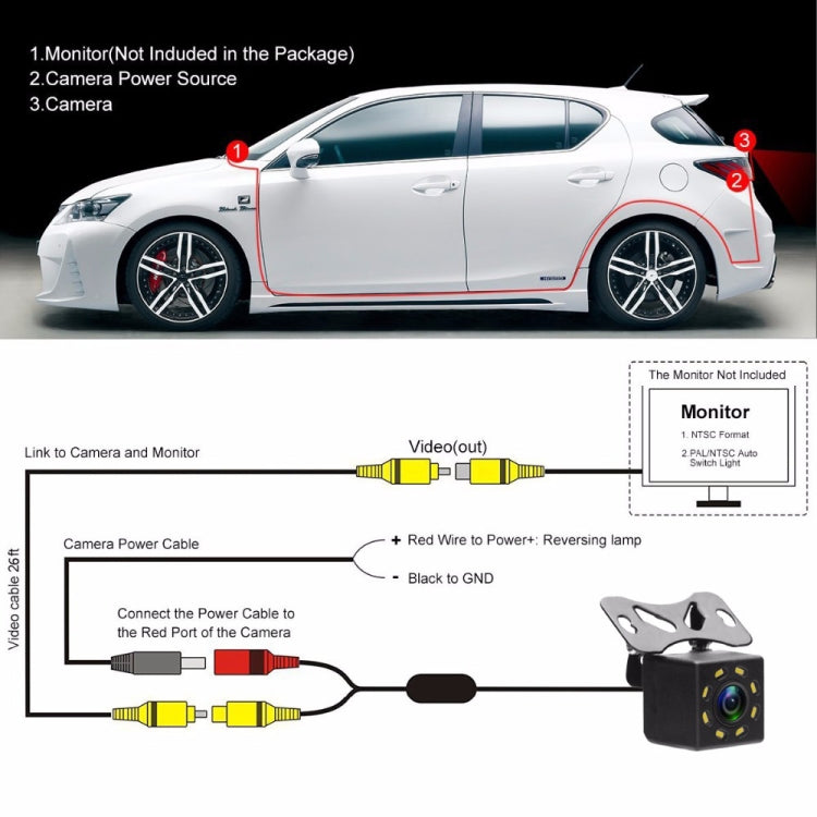 R0003 LED Fill Light External Reversing Video Camera HD CCD Car Camera 12 Lights Camera(P System)