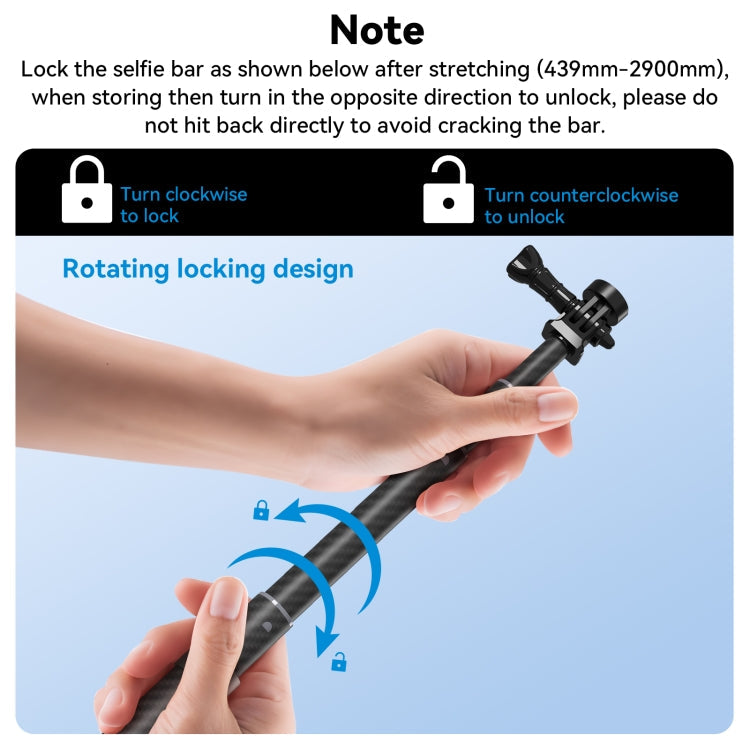 TELESIN 3M Carbon Fiber Selfie Stick Monopod With 1/4 Screw For Action Camera, 3m