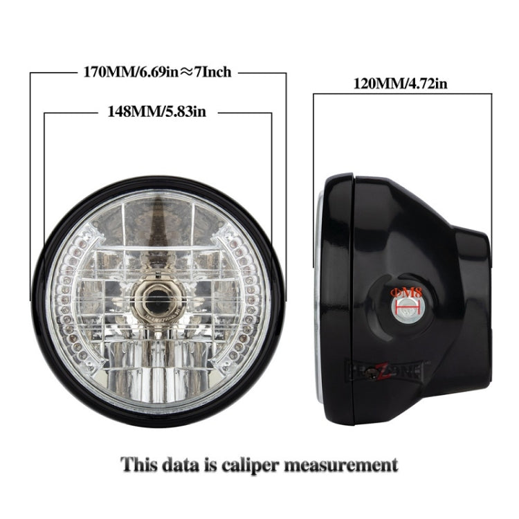 Motorcycle 7 Inch LED Headlamp Angel Ring Steering Function With Bracket(Shock Absorber Diameter 35-43MM)