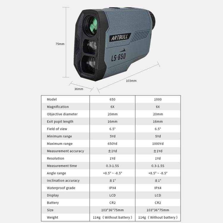 ARTBULL LS-650 Outdoor Golf Laser Rangefinder 650m Altimeter Telescope, LS-650