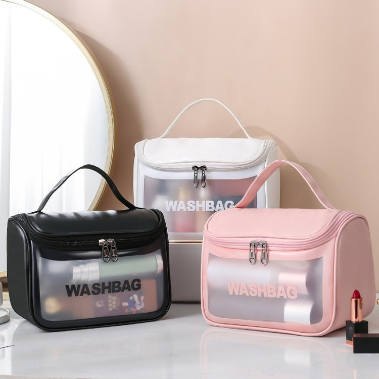 PVC Translucent Cosmetic Bag Frosted Toiletry Bag PU Flip Top Bath Bag(White)