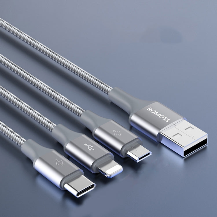 ROMOSS CB25 3 In 1 3.5A 8 Pin + Micro USB + Type C/USB-C Cable 1m(Space Gray)