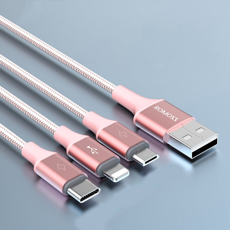 ROMOSS CB25 3 In 1 3.5A 8 Pin + Micro USB + Type C/USB-C Cable 1m(Rose Gold)
