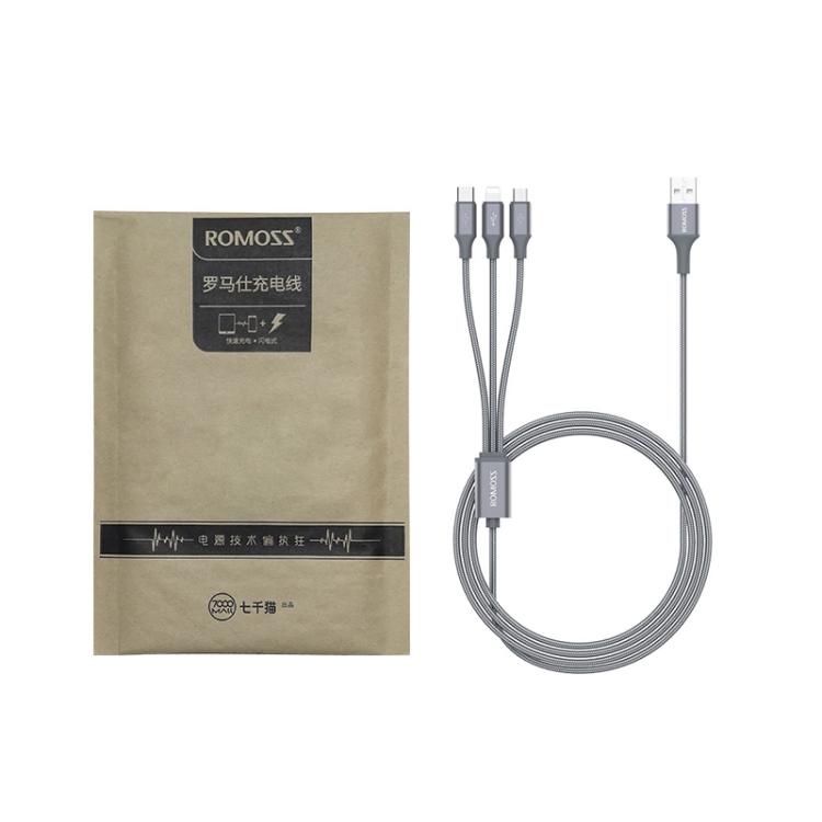 ROMOSS CB25 3 In 1 3.5A 8 Pin + Micro USB + Type C/USB-C Cable 1m(Space Gray)