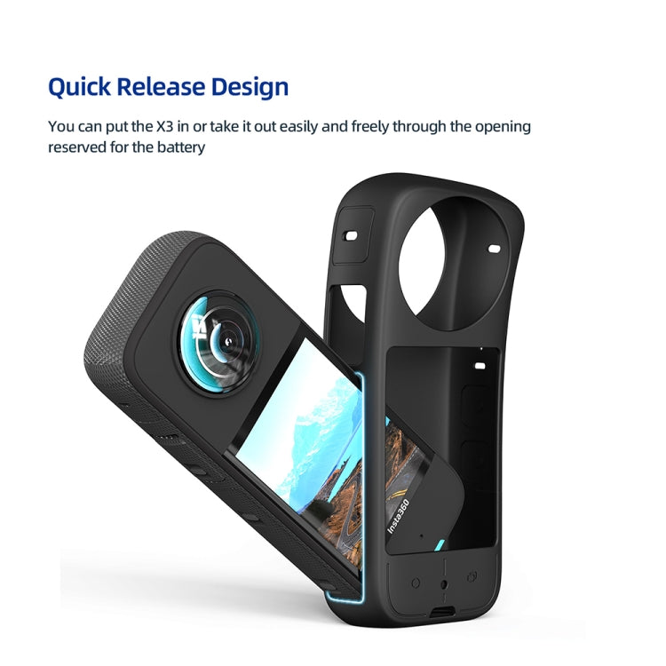 For Insta360 X3 AMagisn Body Silicone Protective Cover, Body+Lens Case (Black), Body Case (black), Lens Case (Black)