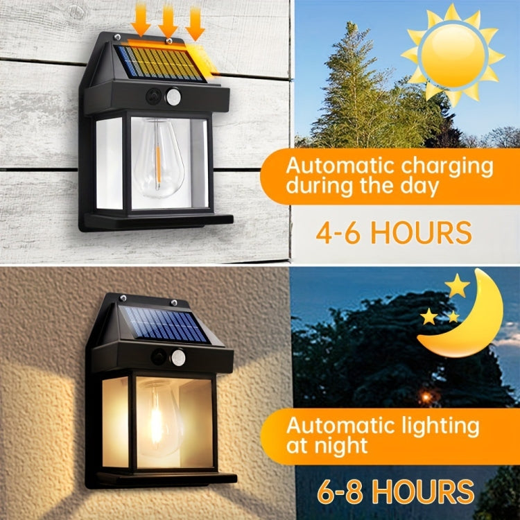 Solar Outdoor Tungsten Wall Light 3 Modes Body Sensing Waterproof Garden Villa Night Light, Spec: Regular White