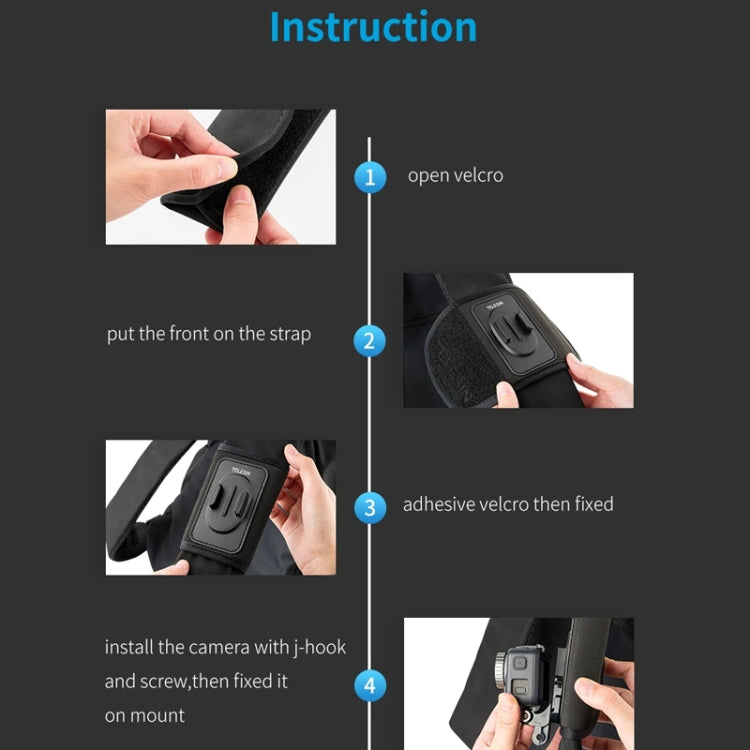 TELESIN Backpack Shoulder Strap Bracket Mount for GoPro Hero / Insta360 / SJCAM / DJI Action Accessories, Spec: Only Strap Mount
