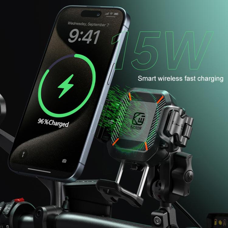 Kewig M33-A5 Outdoor Riding Shock Absorbing Anti-Theft 15W QI Wireless Charger Cell Phone Mounting Bracket, M33-A5