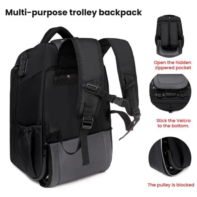 FUGUILAI Wheeled Backpack with Hideable Wheels & Straps, TSA Lock & 2-Stage Telescopic Handle Trolley Backpack for Business Travel