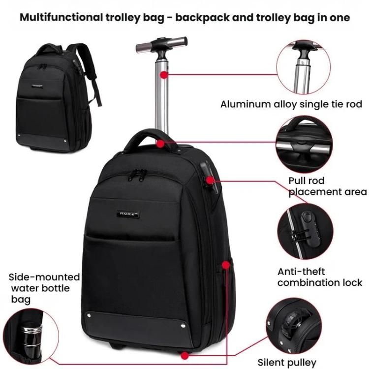 FUGUILAI Wheeled Backpack with Hideable Wheels & Straps, TSA Lock & 2-Stage Telescopic Handle Trolley Backpack for Business Travel