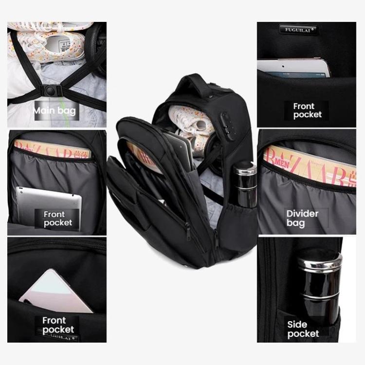 FUGUILAI Wheeled Backpack with Hideable Wheels & Straps, TSA Lock & 2-Stage Telescopic Handle Trolley Backpack for Business Travel