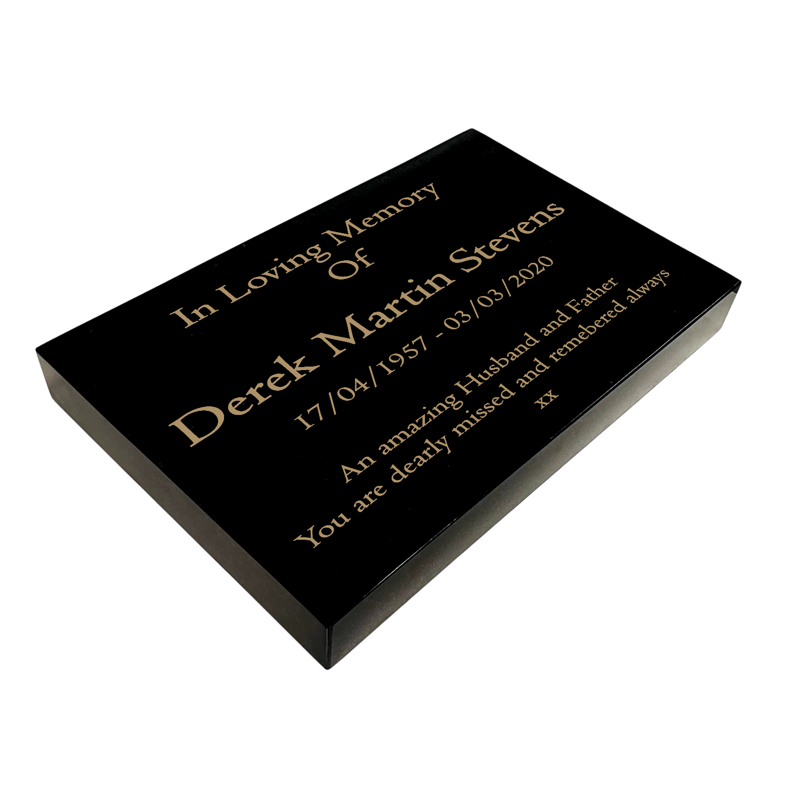 Granite Memorial Tablet Free Personalised Gold Engraving Polished Black Granite