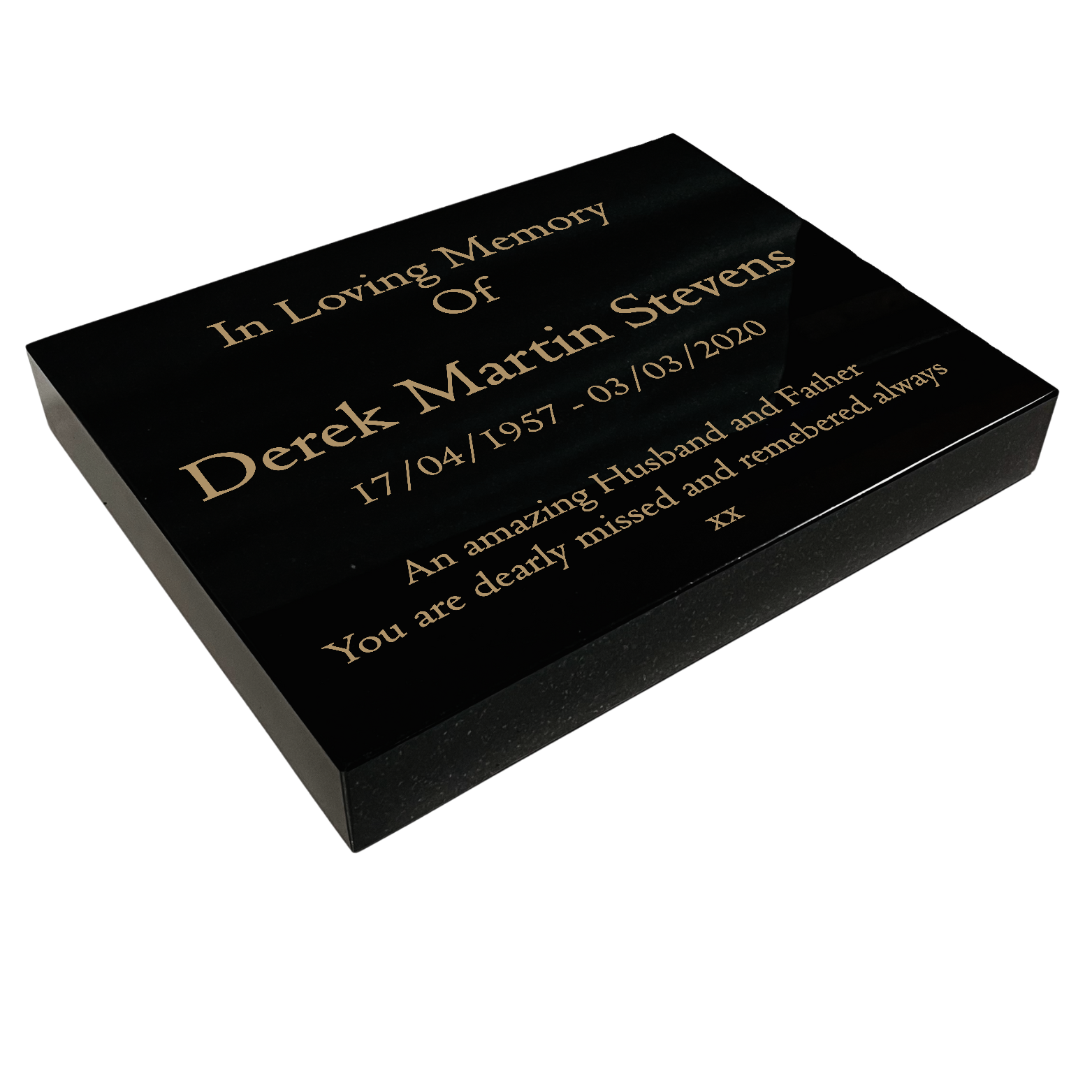 Granite Memorial Tablet Free Personalised Gold Engraving Polished Black Granite