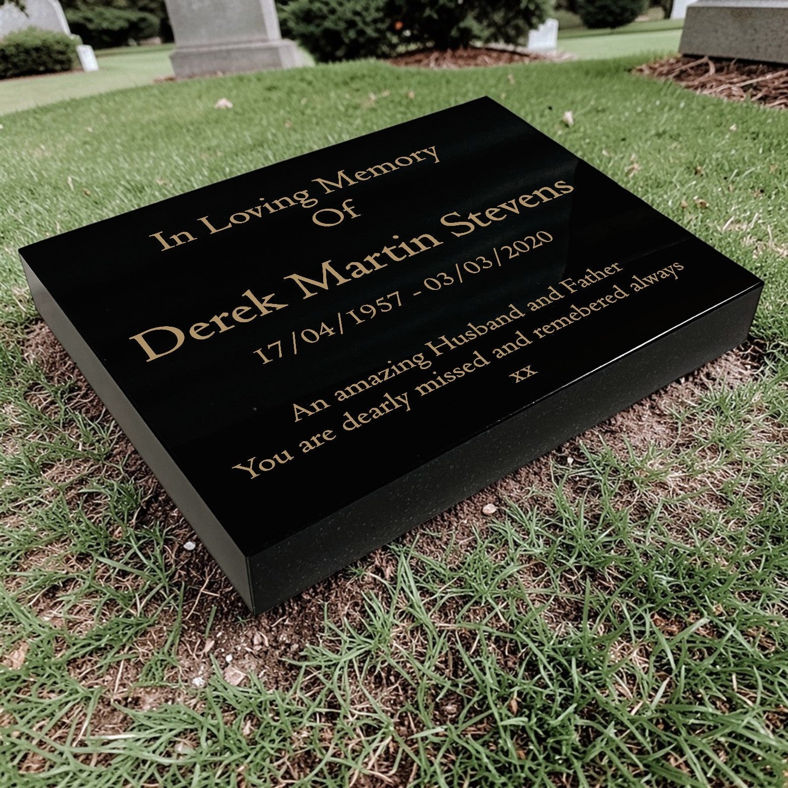 Granite Memorial Tablet Free Personalised Gold Engraving Polished Black Granite