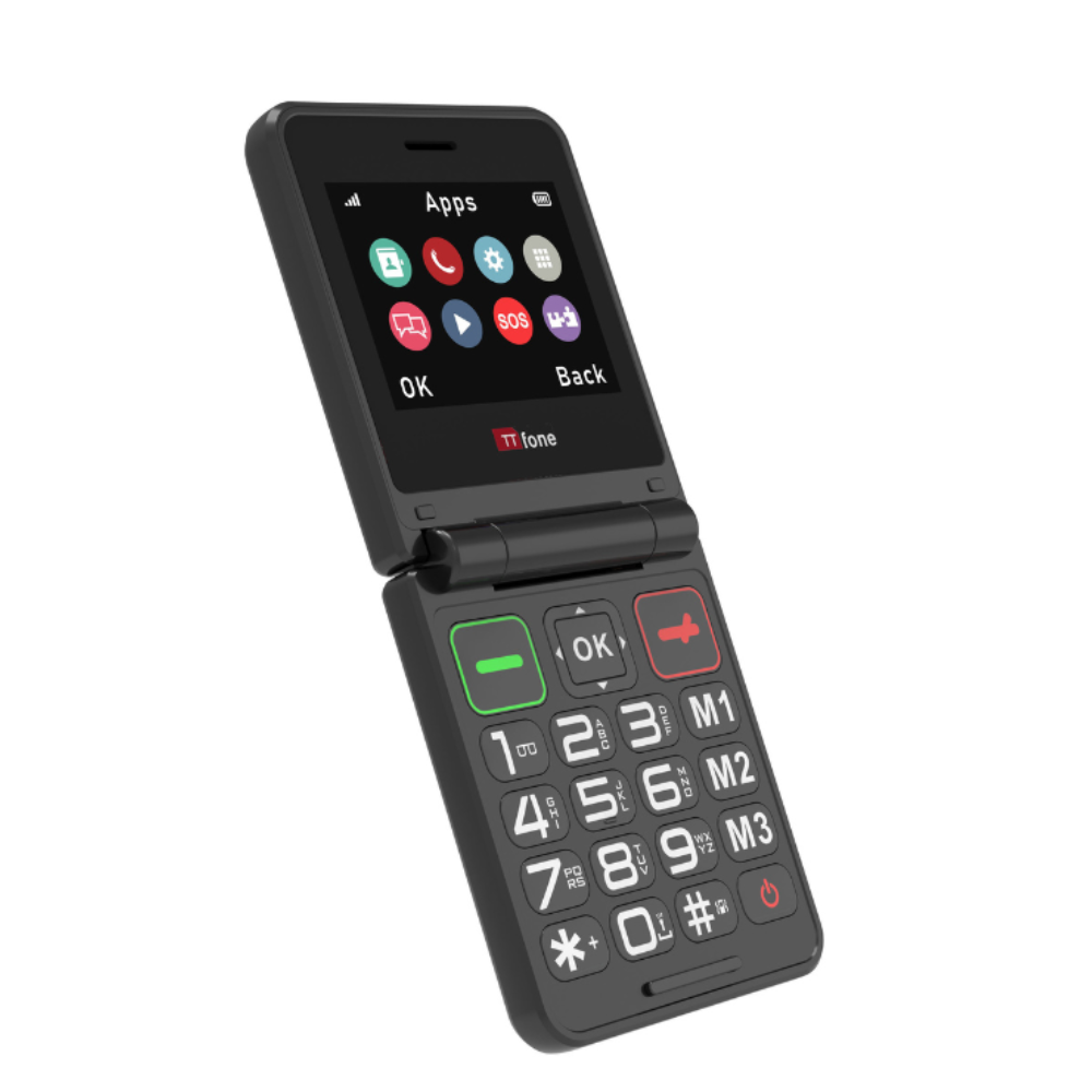 TTfone TT660 Flip Big Button Mobile with EE SIM, USB C Dock Charger