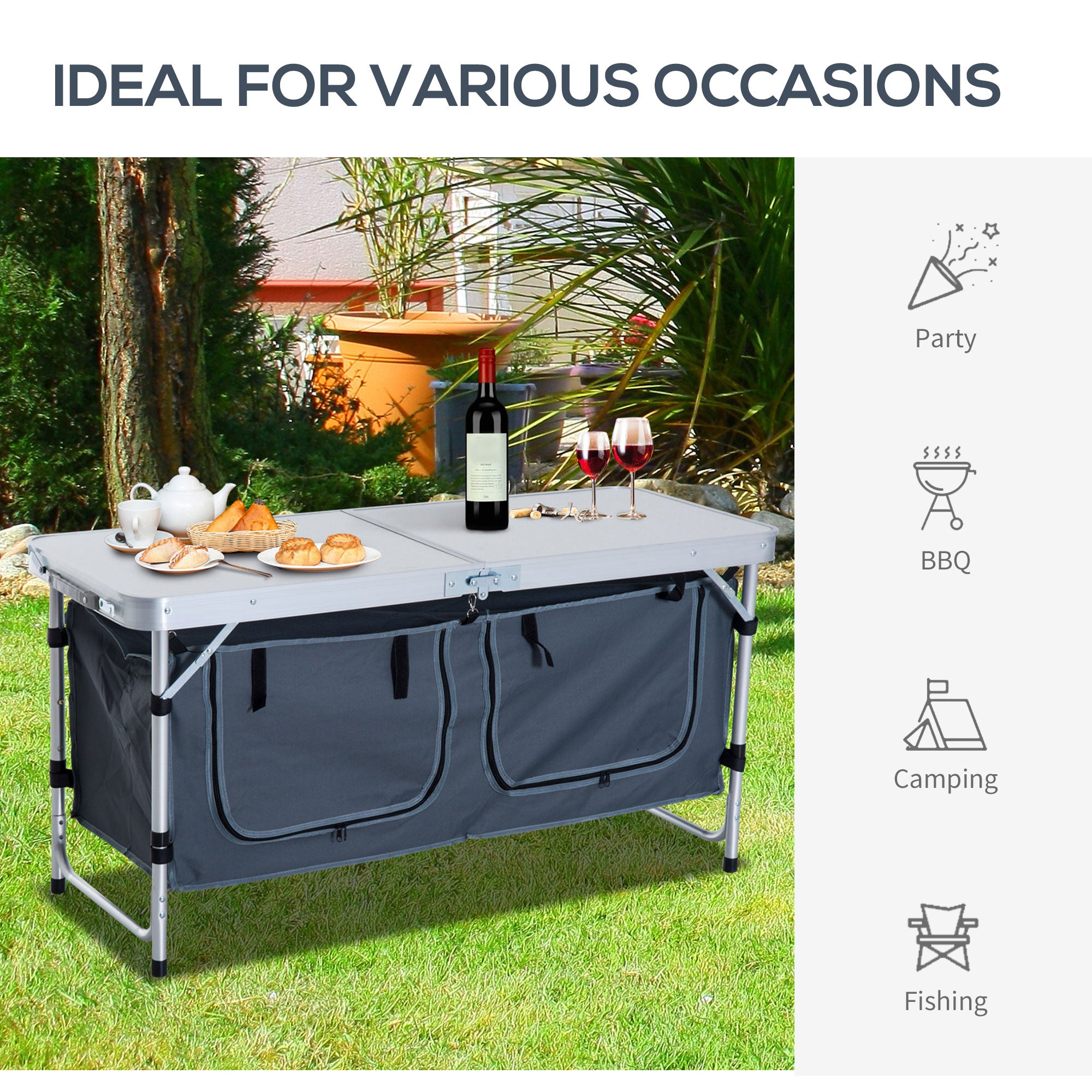 Outsunny Picnic Table Camping Folding Portable Dining Storage Garden Outdoor