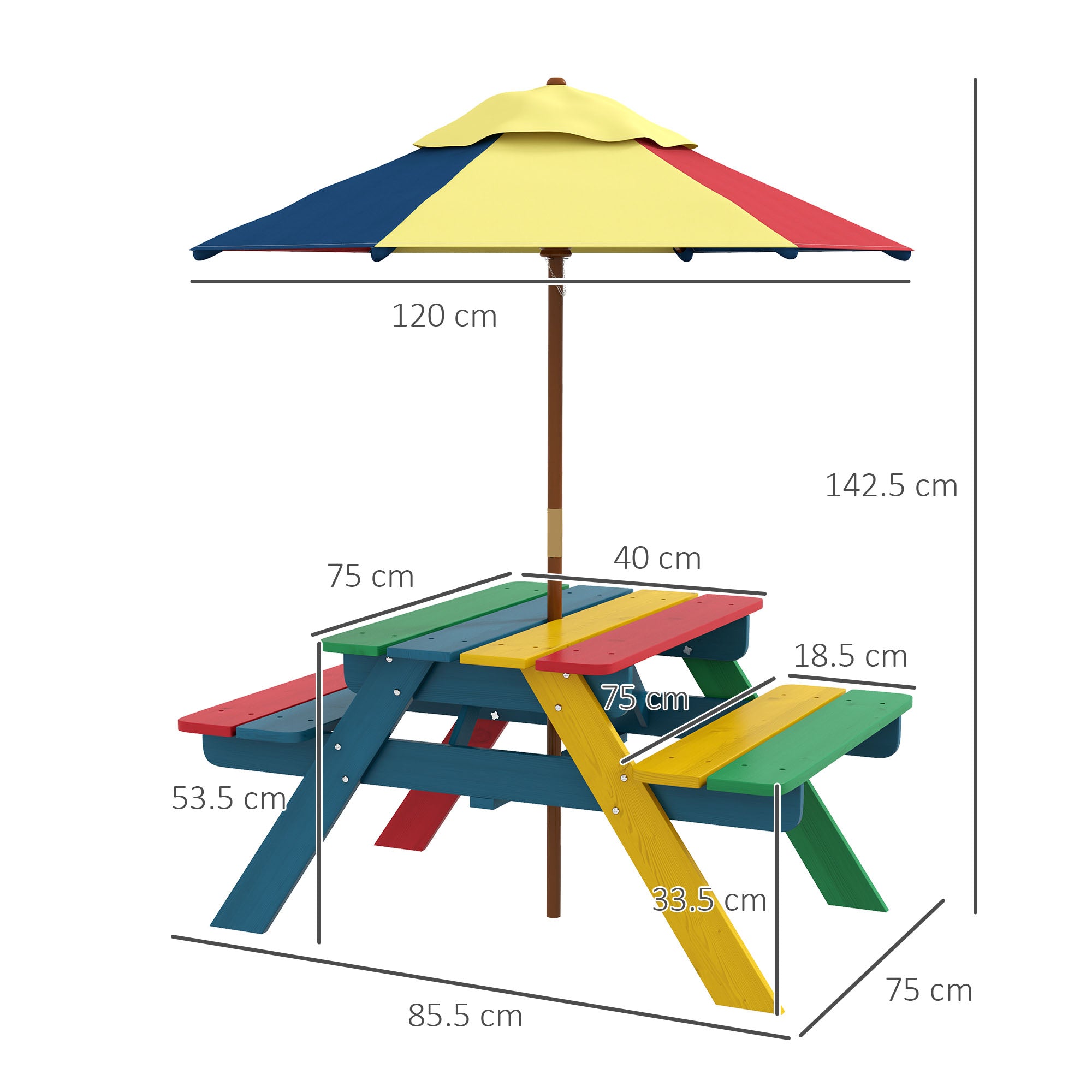 Outsunny Kids Table and Chair Set w/ Removable Parasol, for Ages 3-6 Years