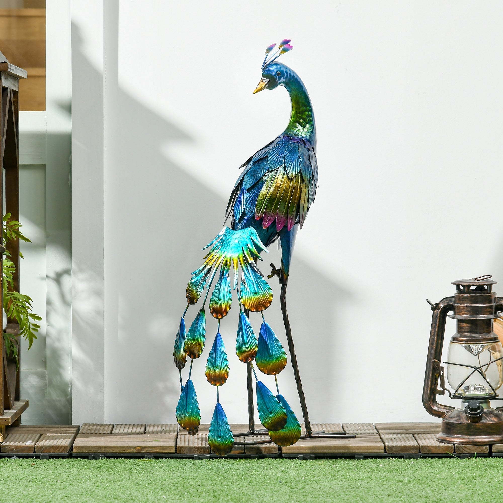 Outsunny Peacock Garden Statues Sculptures for Decorations and Gifts, Steel