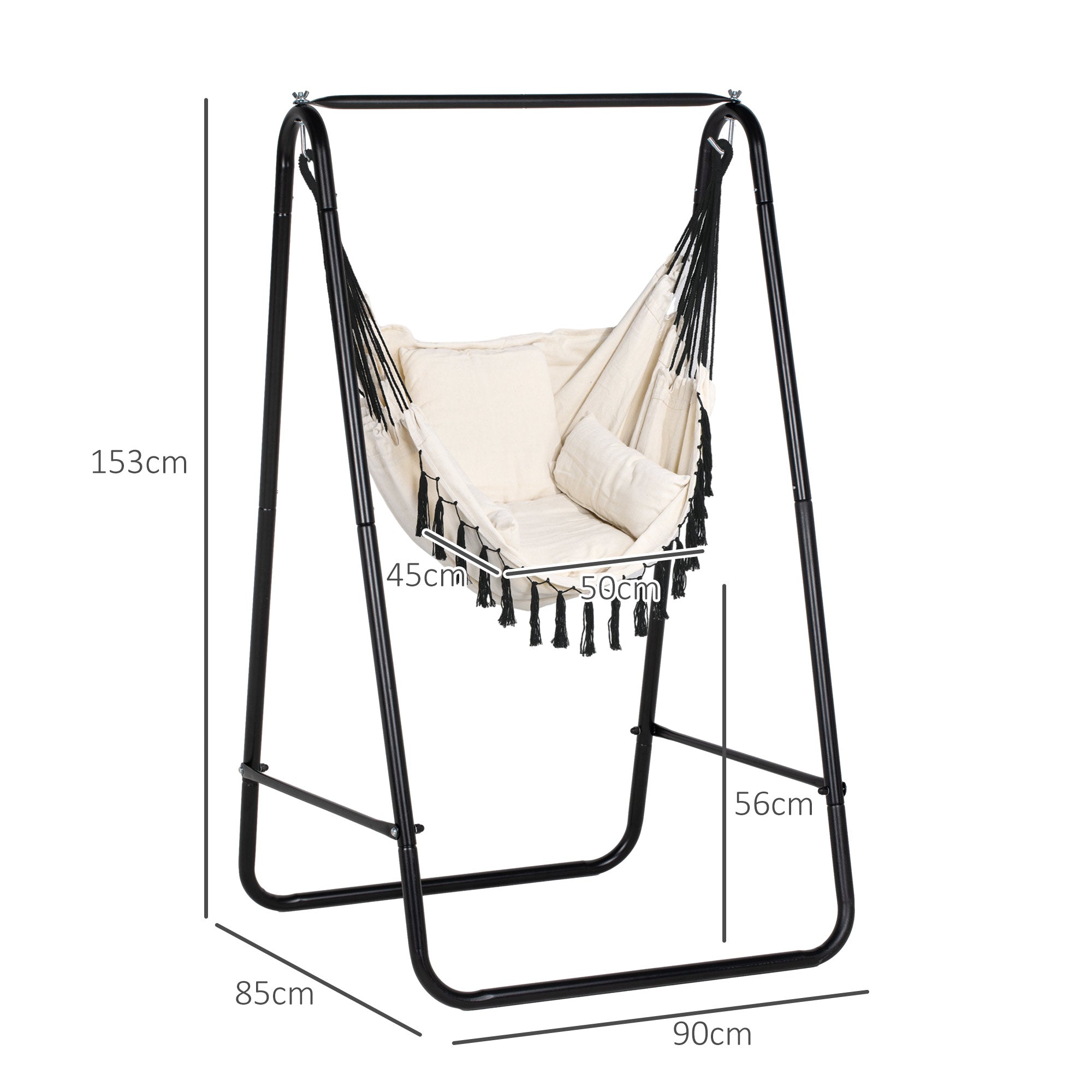 Outsunny Patio Hammock Chair w/ Stand, Hanging Chair w/ Cushion, Armrest, Grey