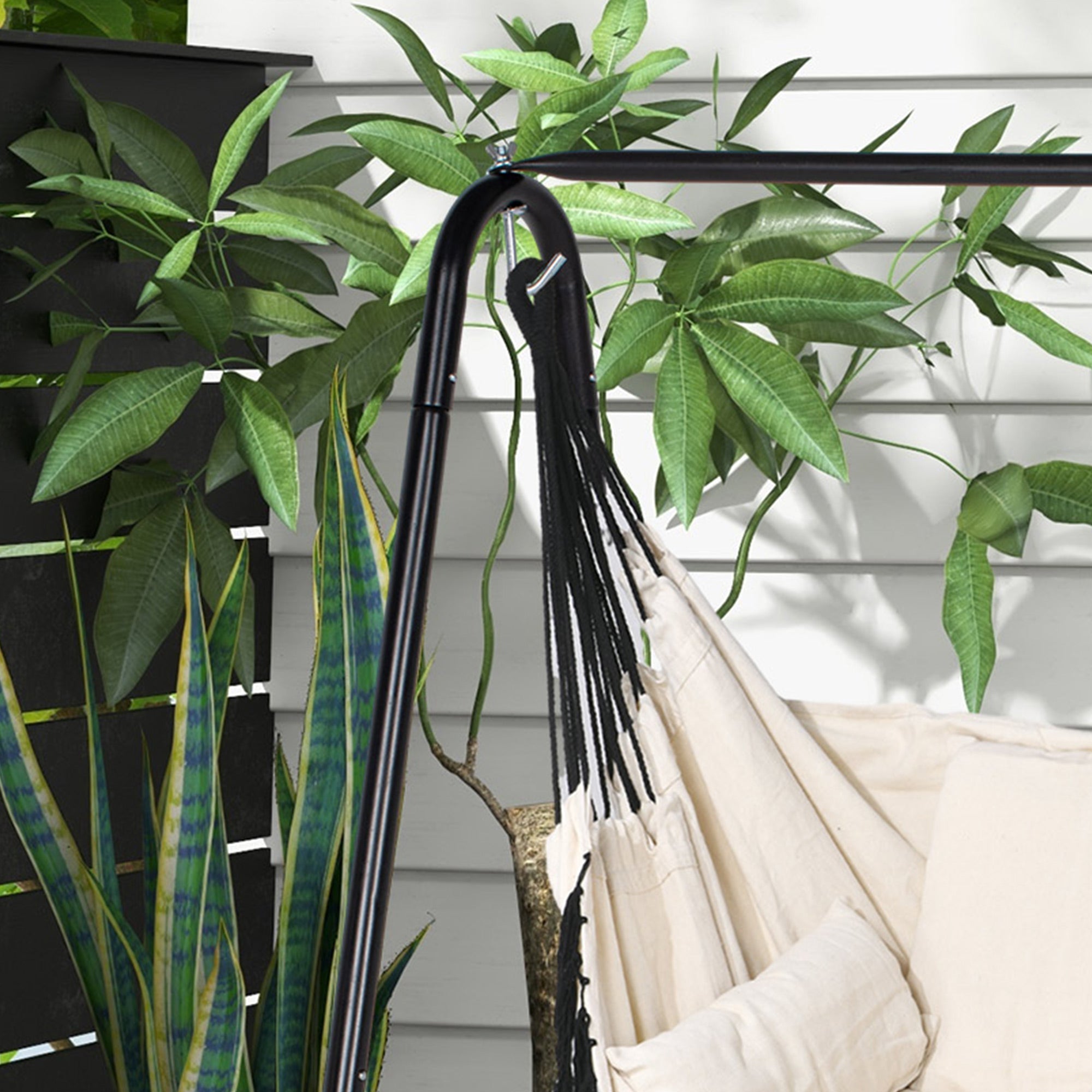 Outsunny Patio Hammock Chair w/ Stand, Hanging Chair w/ Cushion, Armrest, Grey