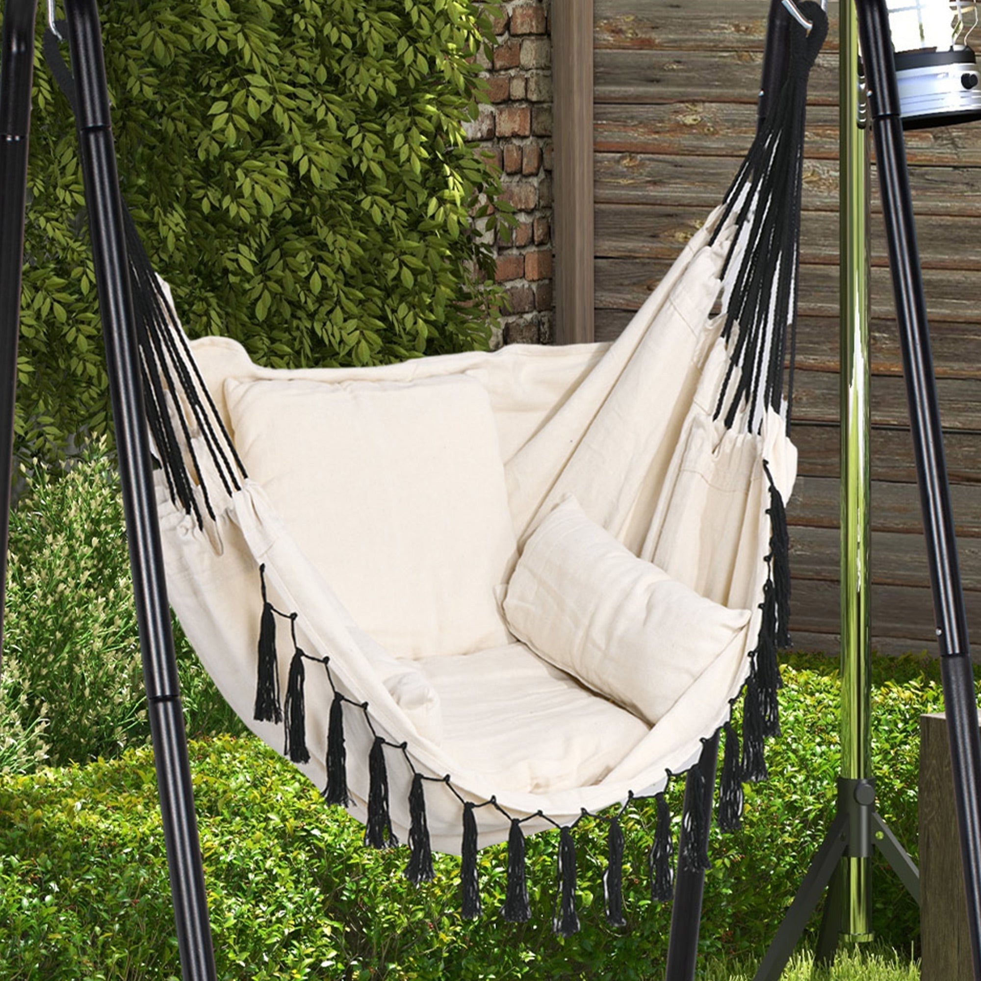 Outsunny Patio Hammock Chair w/ Stand, Hanging Chair w/ Cushion, Armrest, Grey