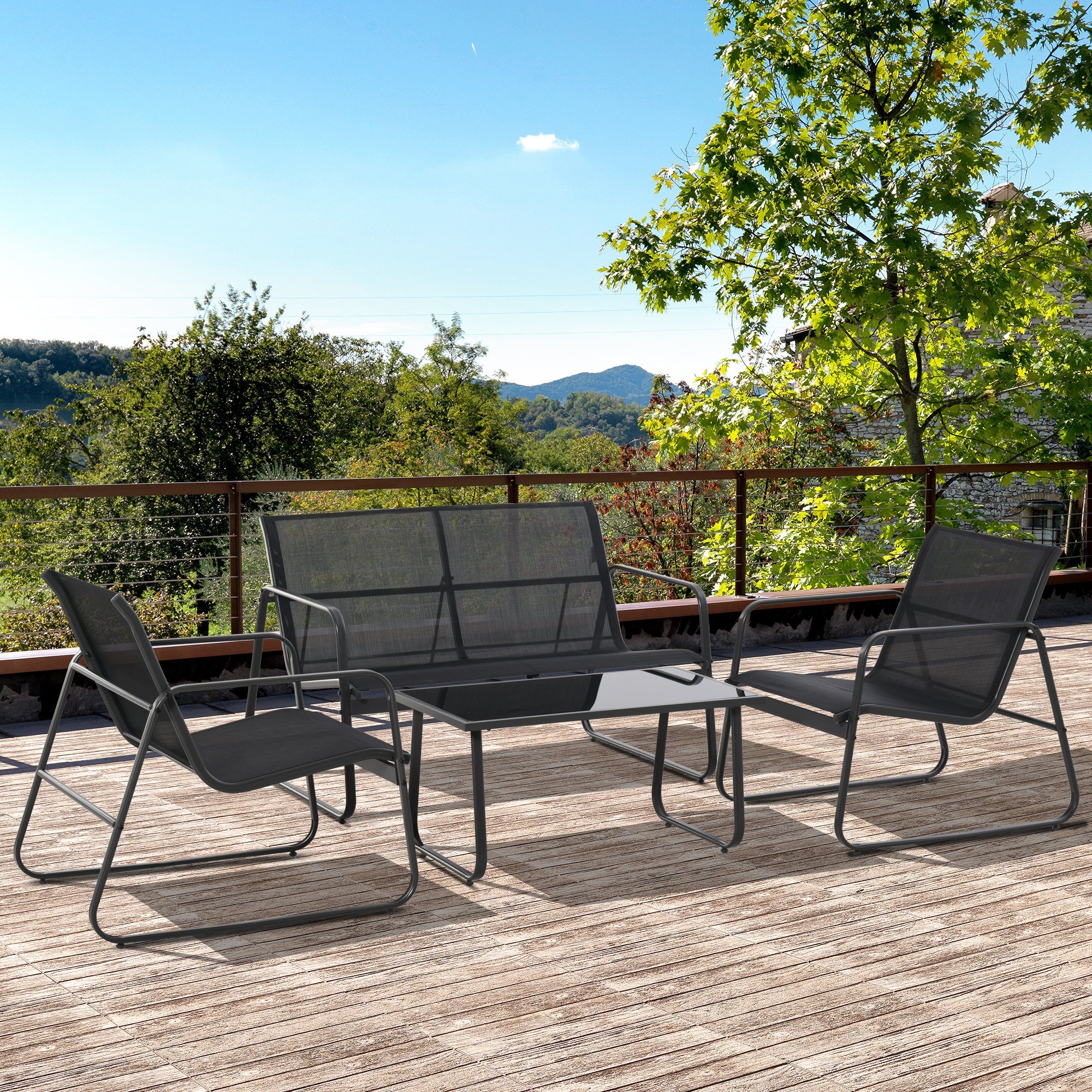 Outsunny 4 Piece Garden Furniture Set Patio Sofa Set w/ Chairs, Glass Top Table