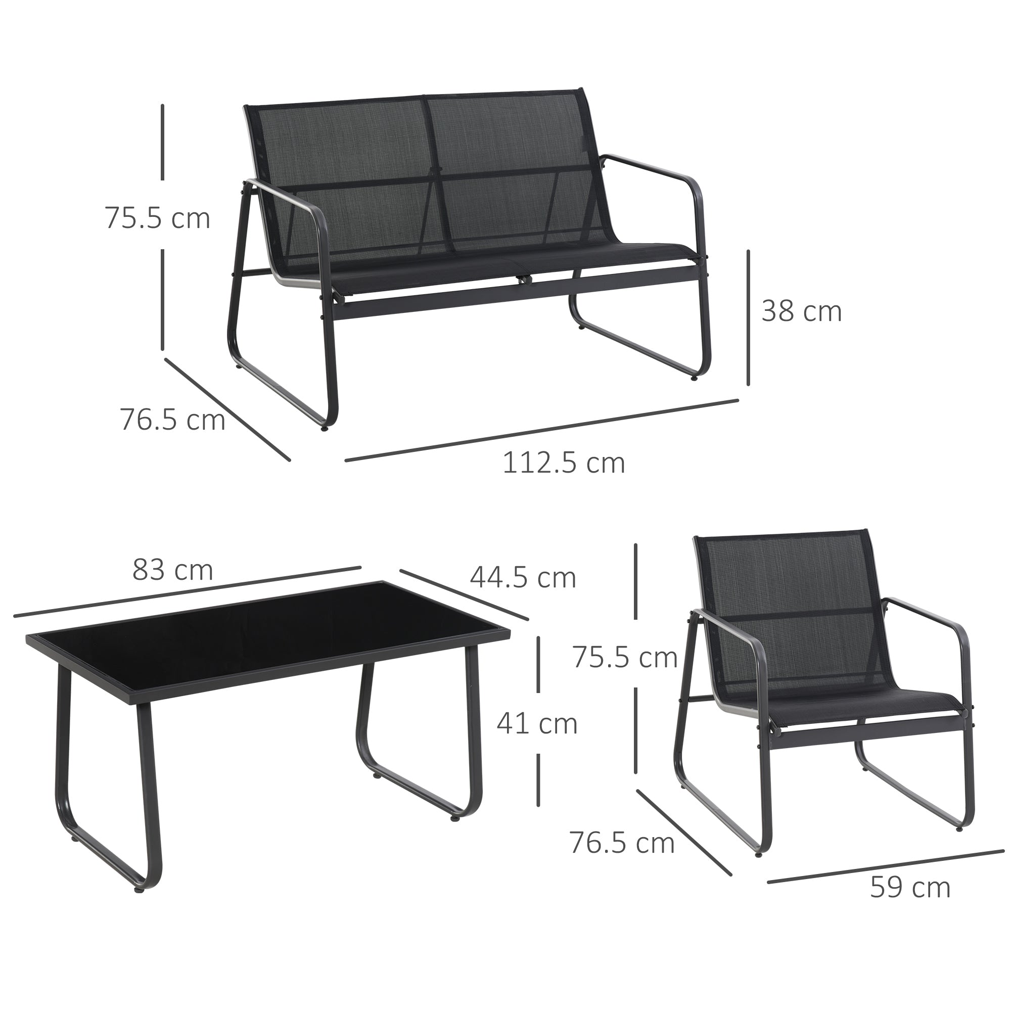 Outsunny 4 Piece Garden Furniture Set Patio Sofa Set w/ Chairs, Glass Top Table