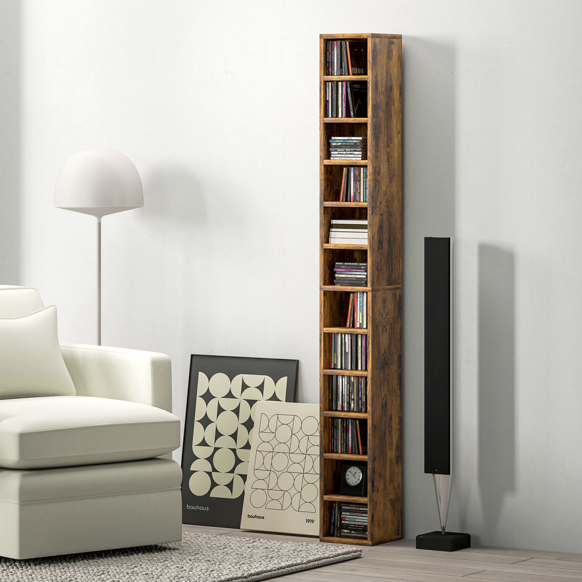 HOMCOM 204 CD Storage Tower Tall Bookcase Bookshelf with 12 Cubes
