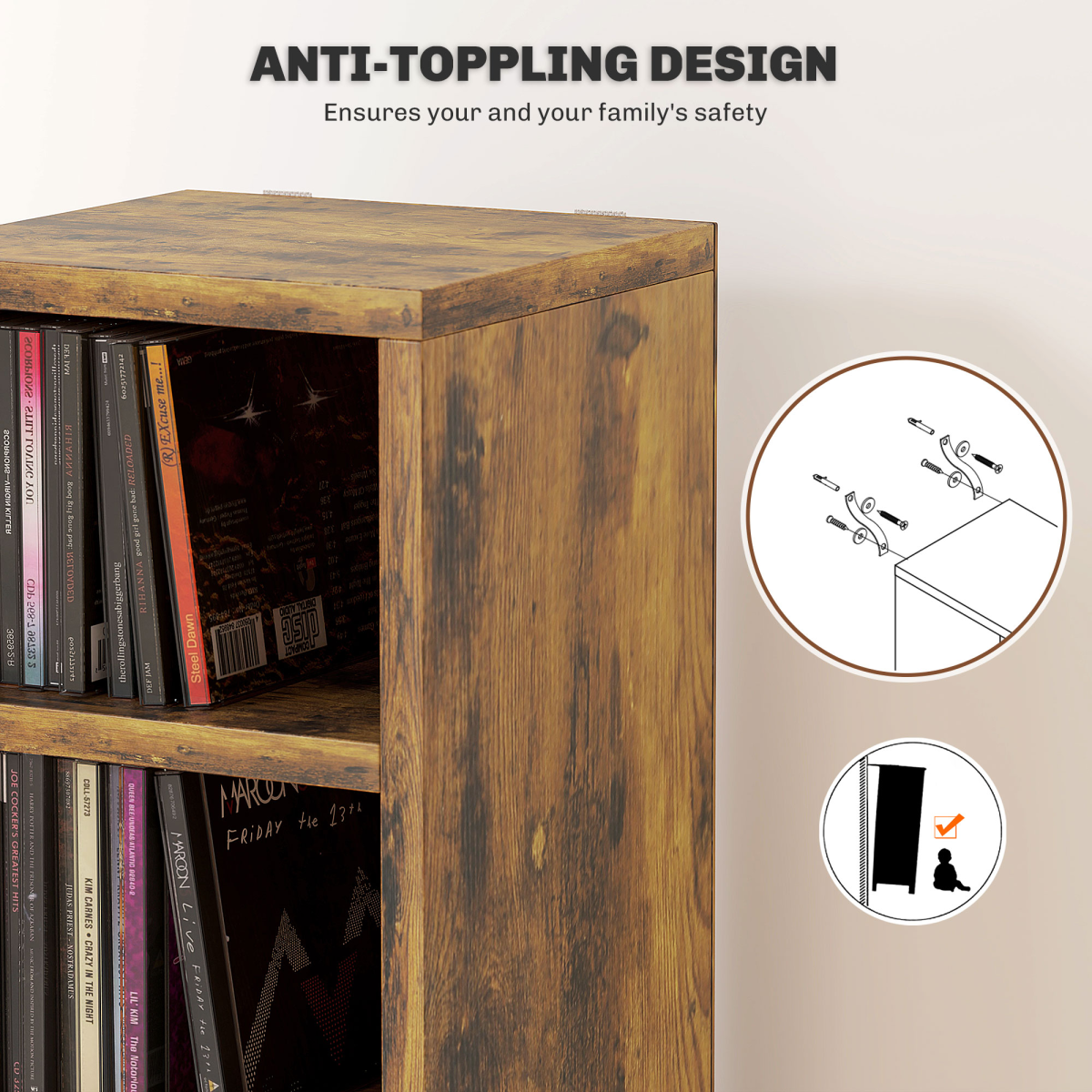 HOMCOM 204 CD Storage Tower Tall Bookcase Bookshelf with 12 Cubes