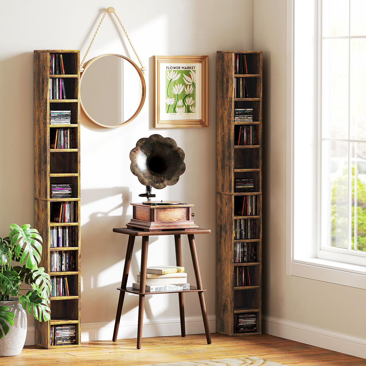 HOMCOM 204 CD Storage Tower Tall Bookcase Bookshelf with 12 Cubes