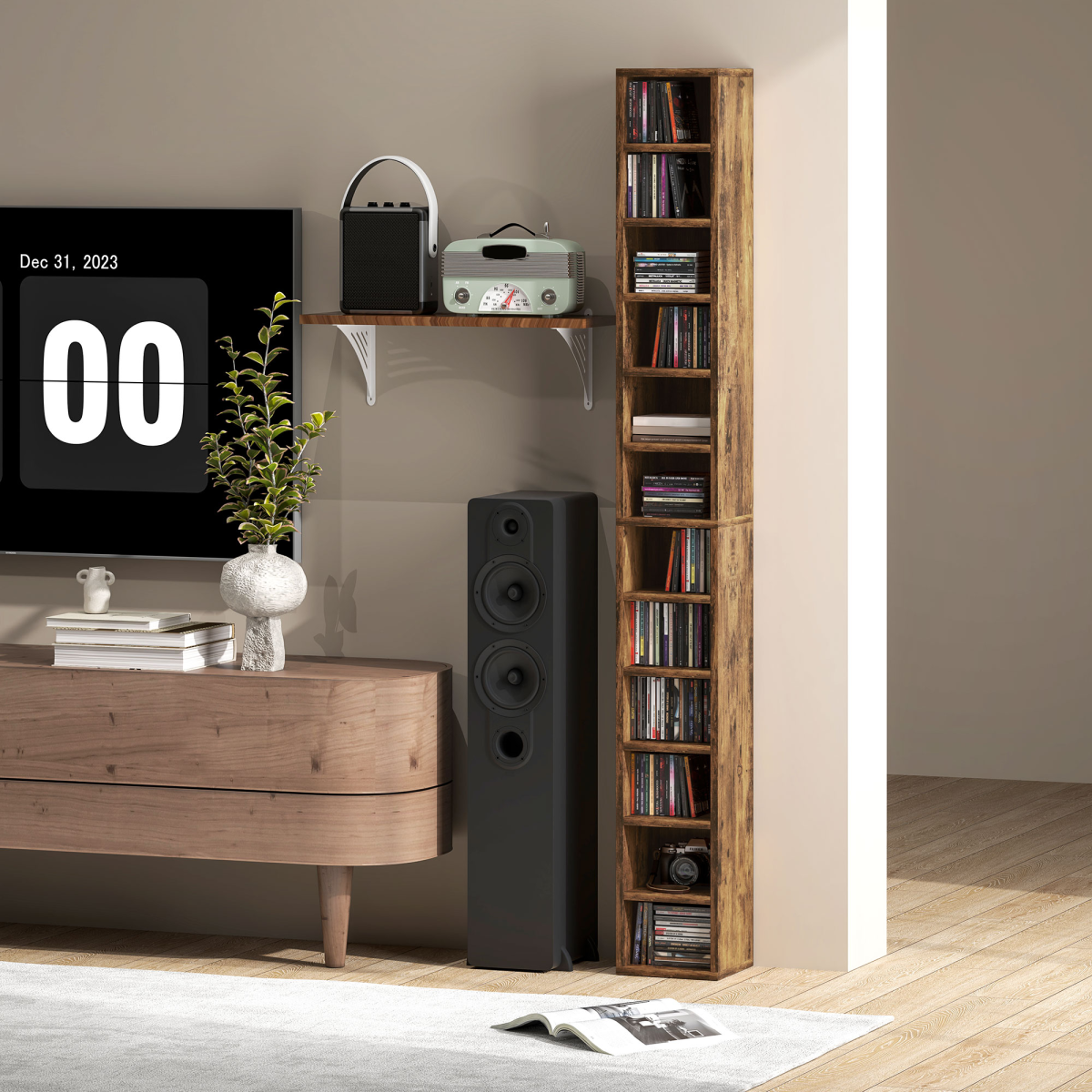 HOMCOM 204 CD Storage Tower Tall Bookcase Bookshelf with 12 Cubes