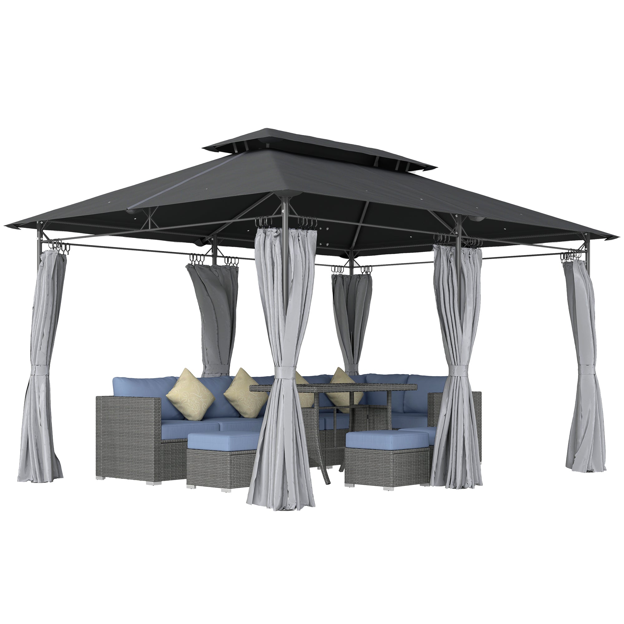 Outsunny 3 x 4m Garden Gazebo with Sides, Double Roof Metal Gazebo