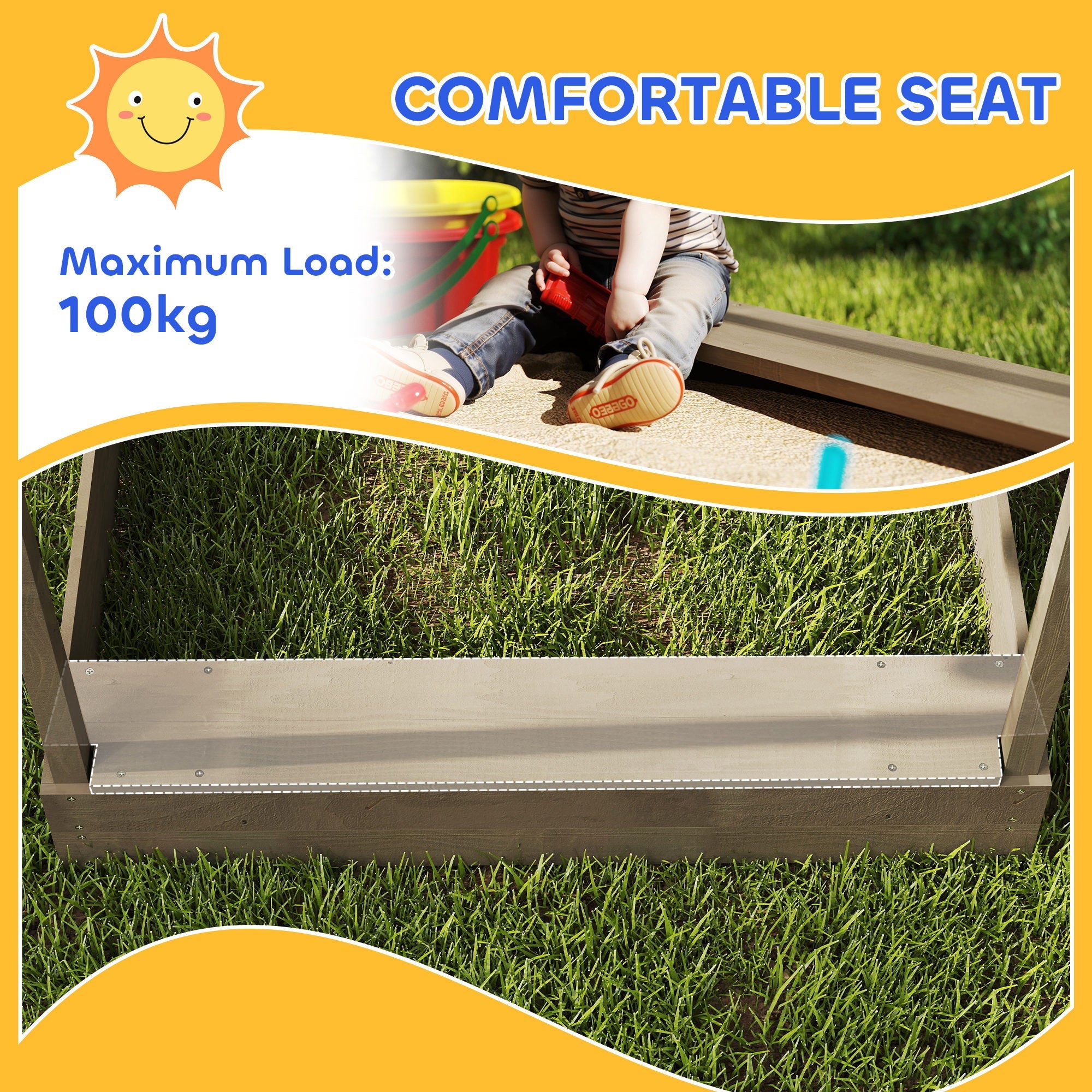 Outsunny Sand Pit with Canopy, Blackboard, Toys, Sink, Seats, Flags for Kids