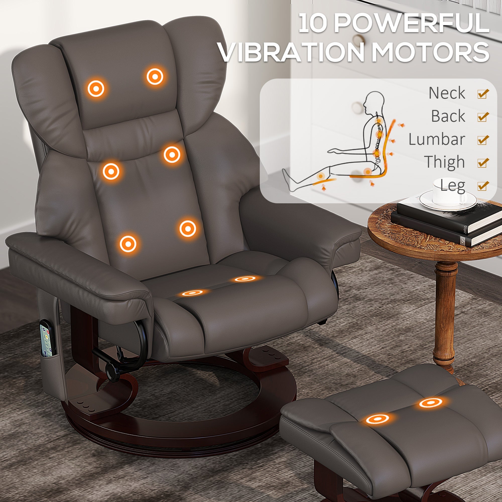 HOMCOM Massage Recliner Chair with Footstool and Adjustable Backrest