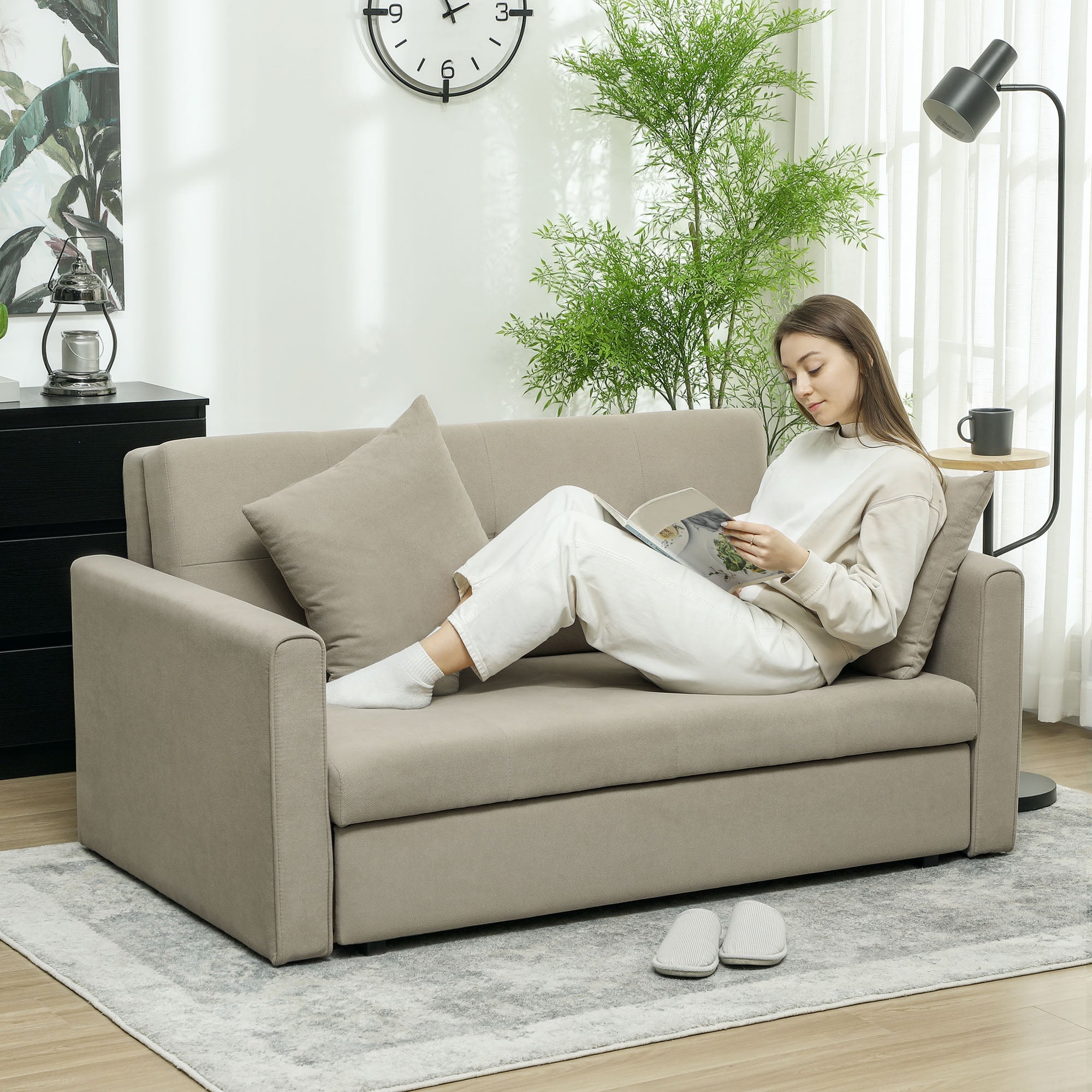 HOMCOM 2 Seater Sofa Bed Convertible Bed Settee w/ 2 Cushions