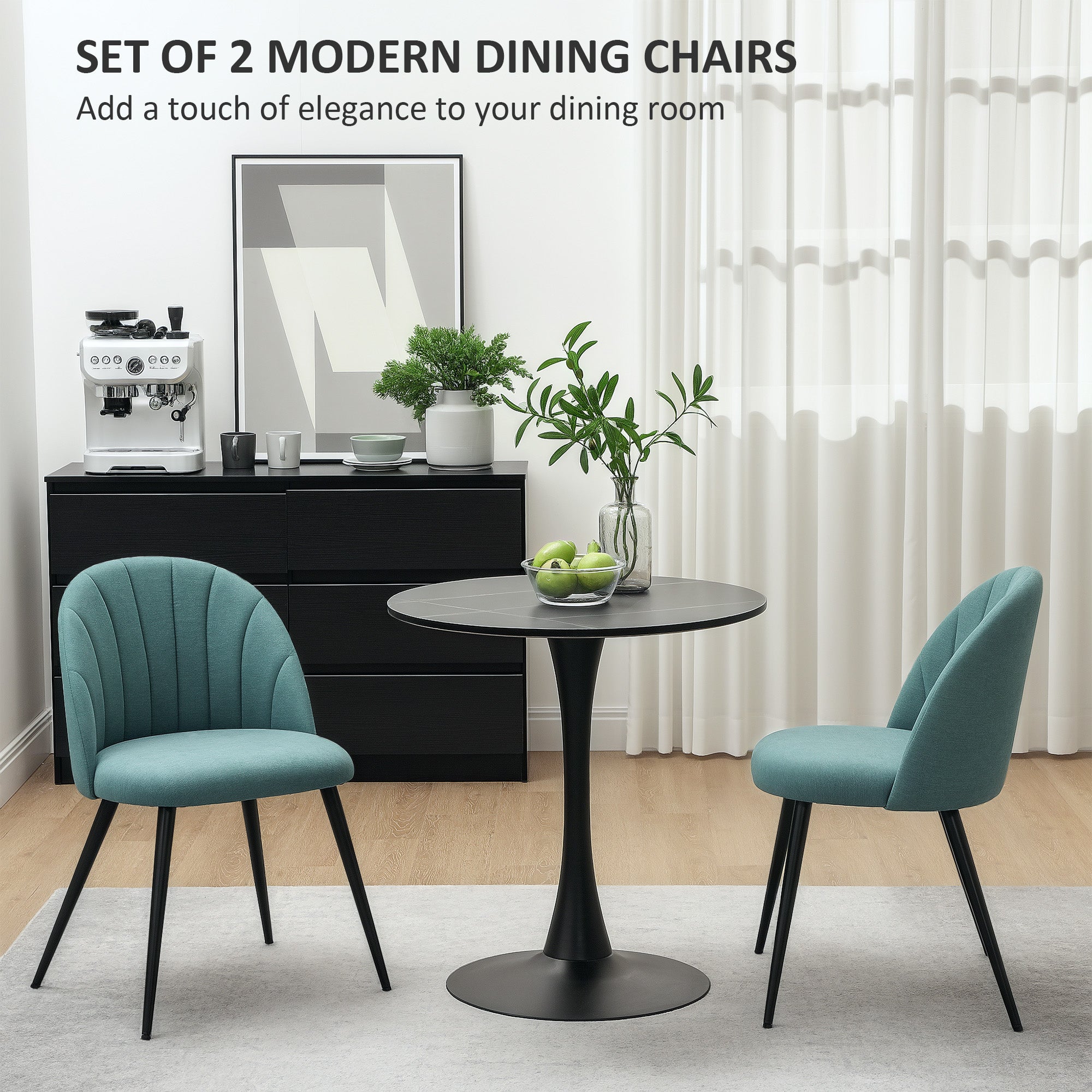 HOMCOM Set of 2 Dining Chairs with Shell Backrest and Padded Seat