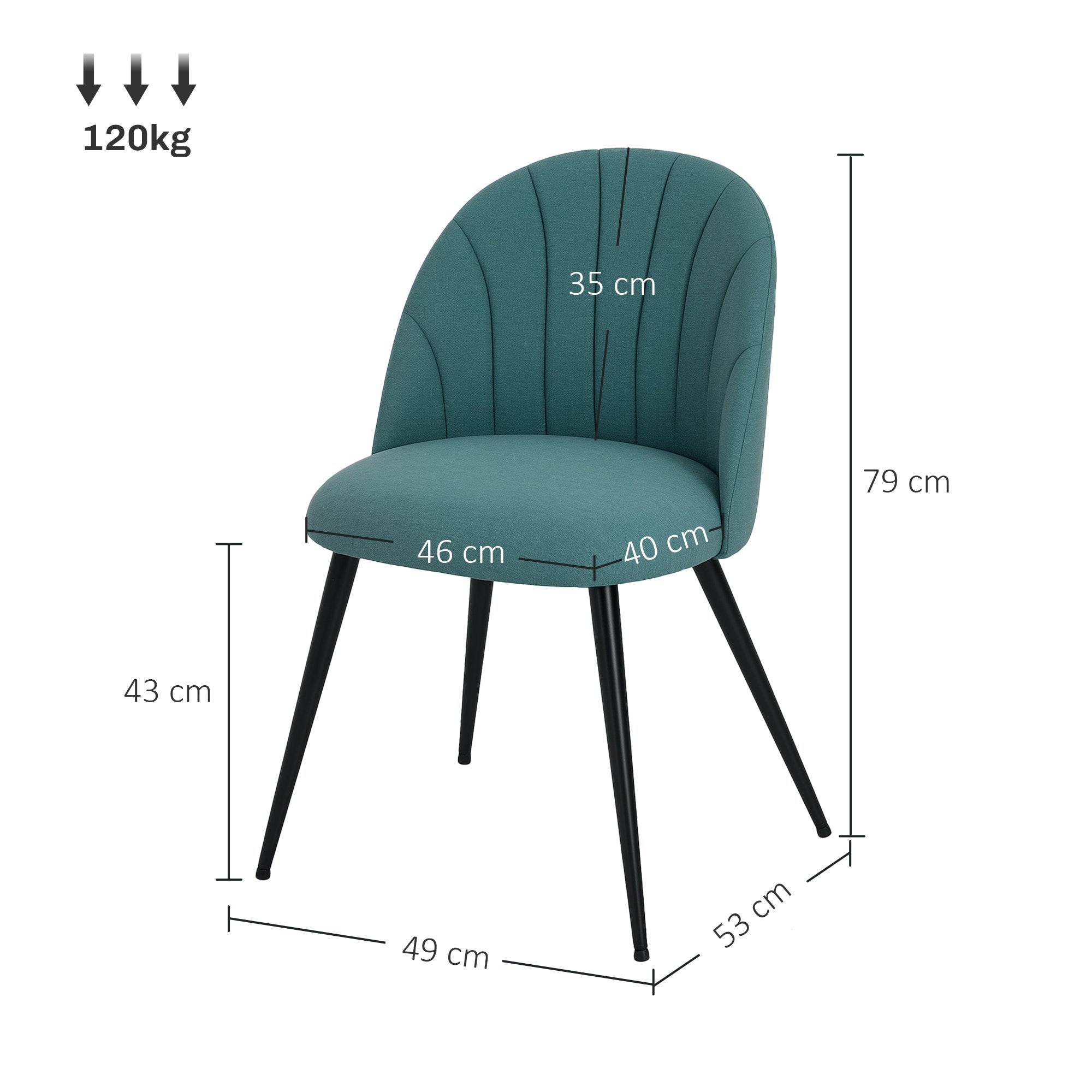 HOMCOM Set of 2 Dining Chairs with Shell Backrest and Padded Seat