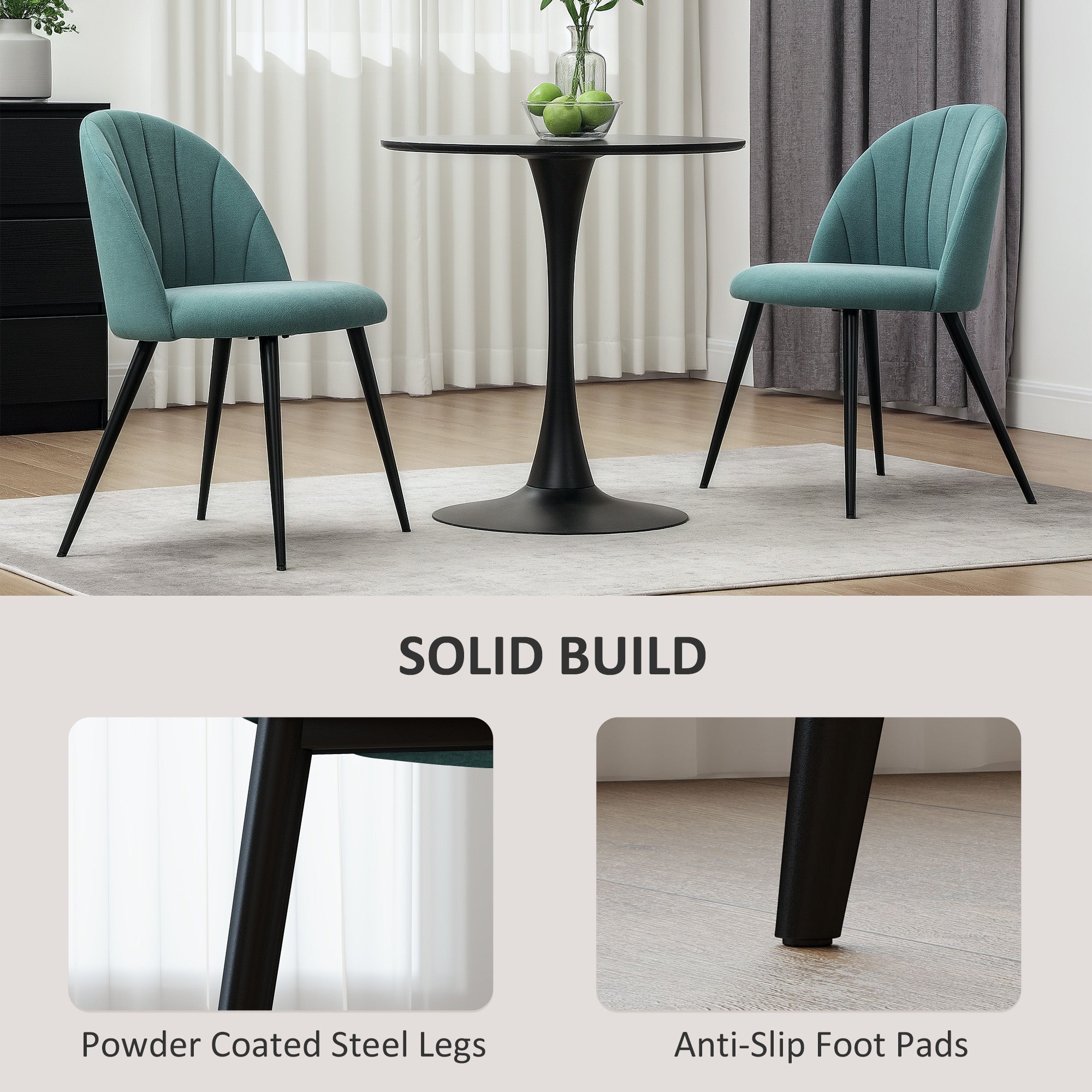 HOMCOM Set of 2 Dining Chairs with Shell Backrest and Padded Seat