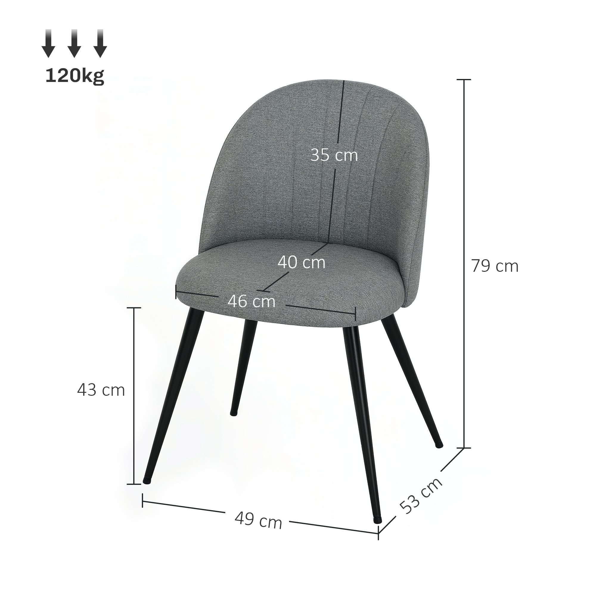 HOMCOM Set of 2 Dining Chairs with Shell Backrest and Padded Seat