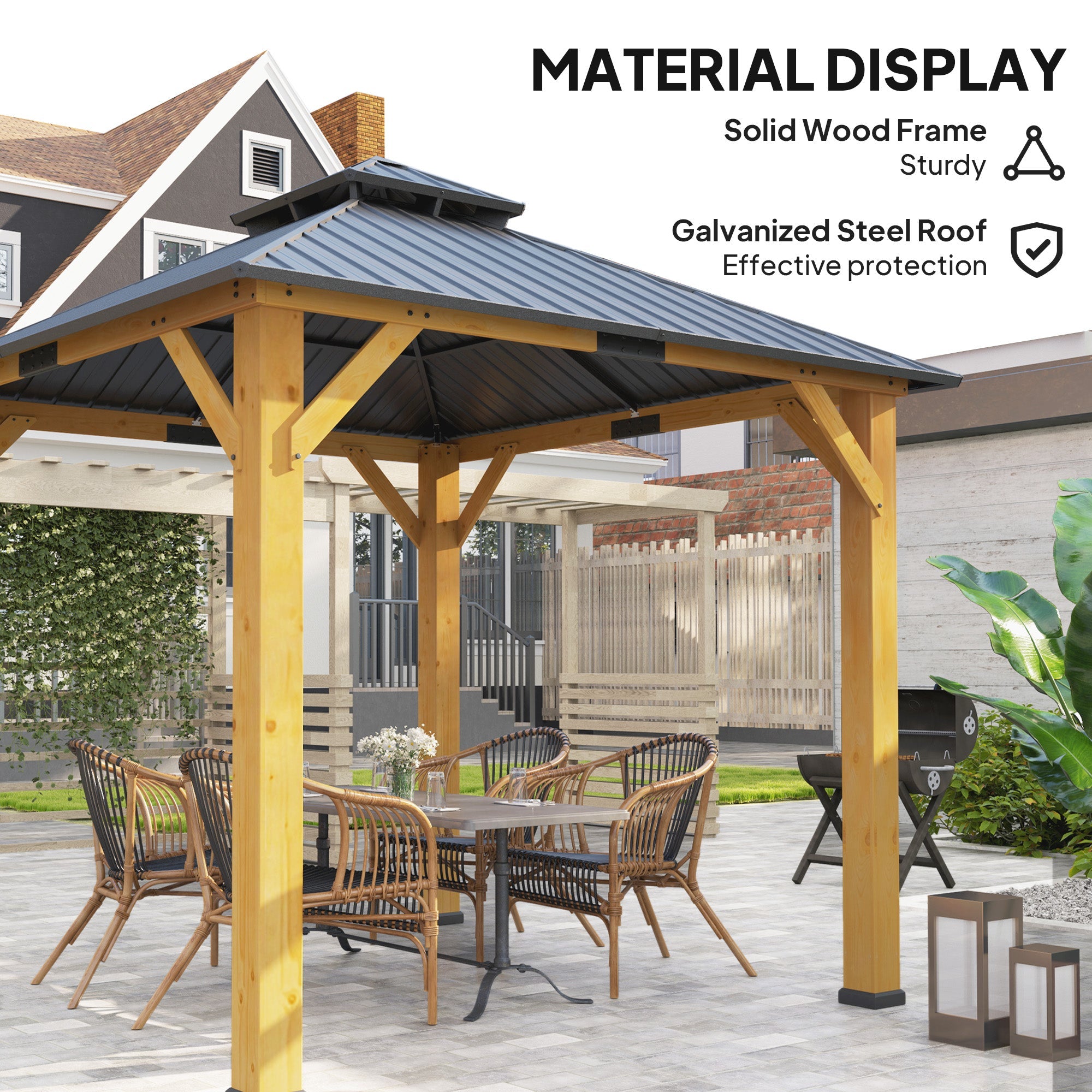 Outsunny 3x(3)M Double-Tier Hardtop Gazebo, Outdoor Patio Shelter